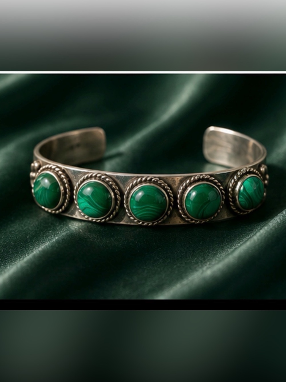 Sterling Silver Green Stone Cuff Bracelet